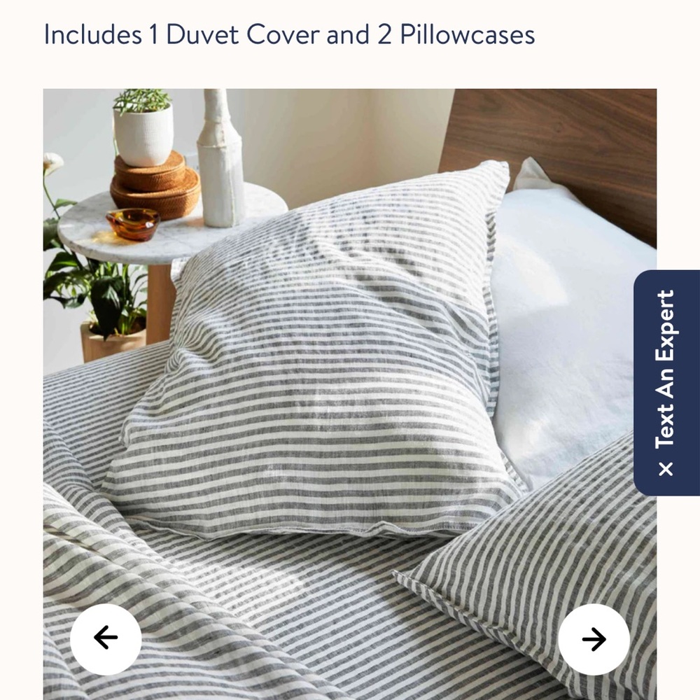 Brooklinen Washed Linen Duvet Set and fitted and flat sheet.